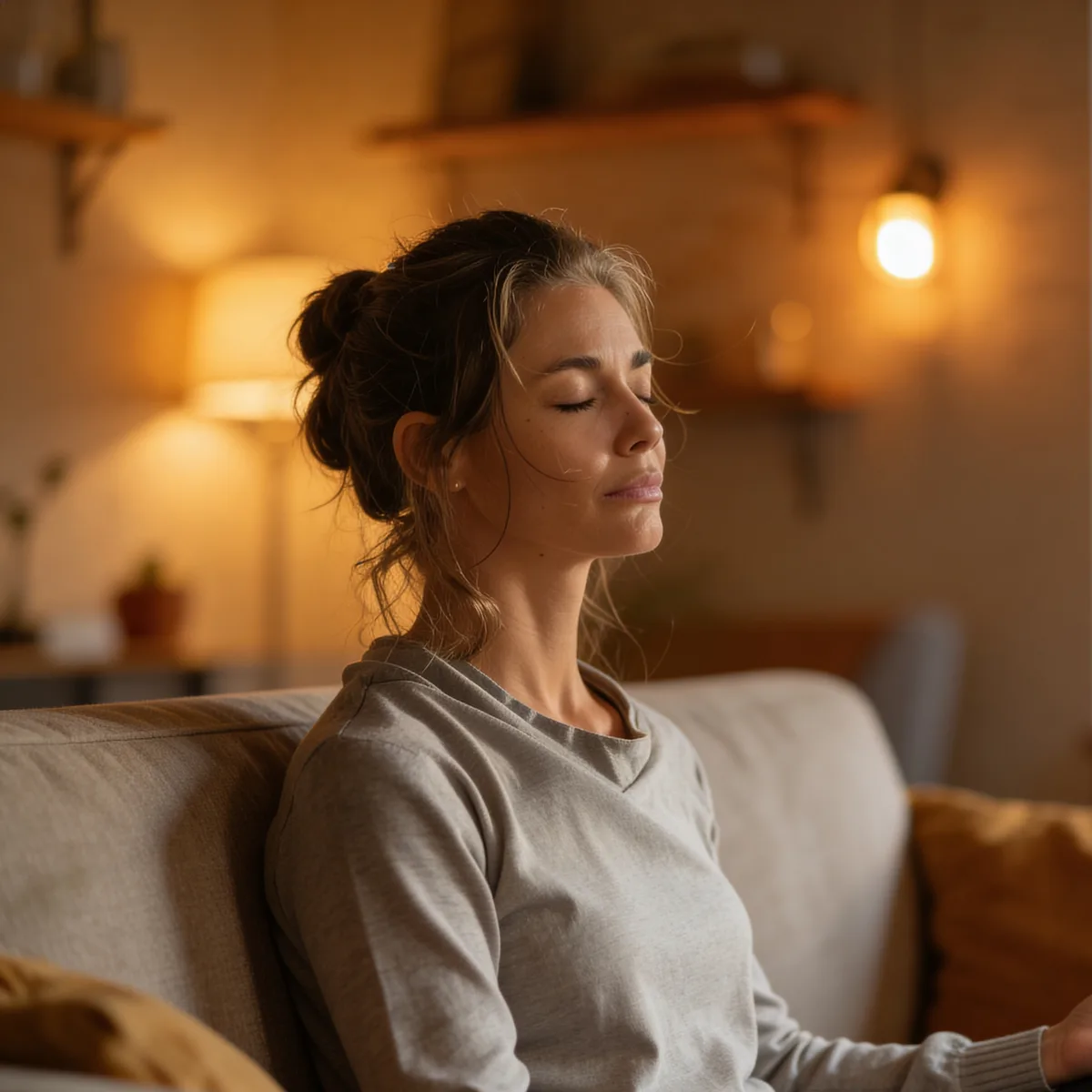 Vrouw ontspant thuis tijdens een online sessie