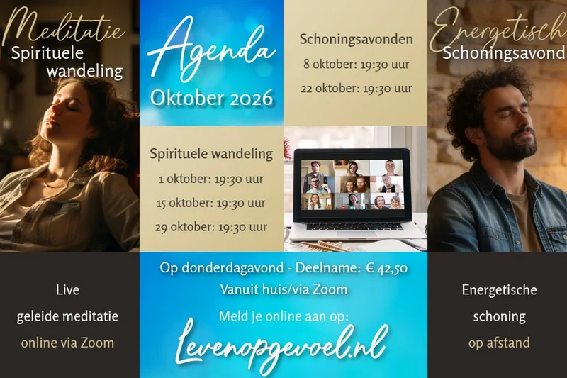 Agenda oktober 2026 met de data van de schoningsavonden en de spirituele wandelingen